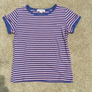 Adam Levine Blue, White, and Orange Striped Shirt